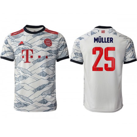 Men's FC Bayern Munchen #25 Thomas Muller White Away Soccer Jersey