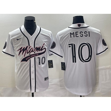 Men's Inter Miami CF #10 Lionel Messi White Cool Base Stitched Jersey