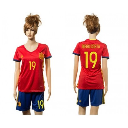 Women's Spain #19 Diego Costa Red Home Soccer Country Jersey