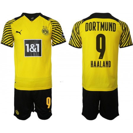 Men's Borussia Dortmund #9 Erling Haaland Yellow Home Soccer Jersey Suit