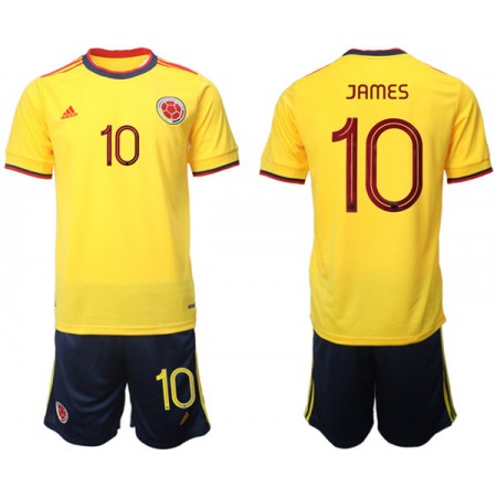 Men's Colombia #10 James Yellow Home Soccer Jersey Suit