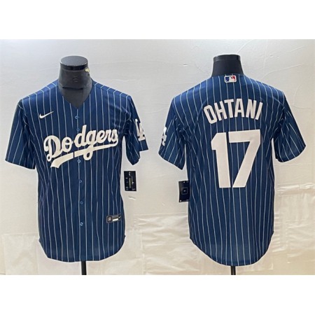 Men's Los Angeles Dodgers #17 Shohei Ohtani Navy Cool Base With Patch Stitched Baseball Jersey