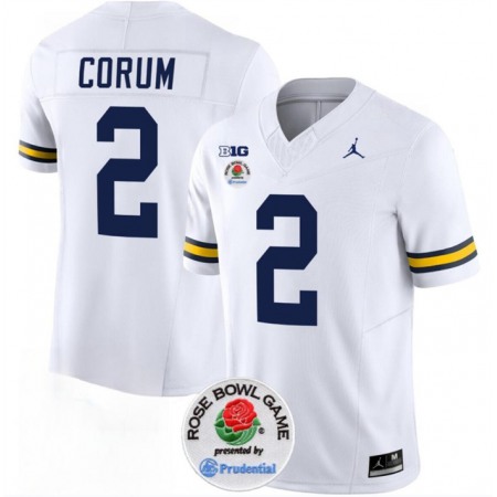 Men's Michigan Wolverines #2 Blake Corum 2023 F.U.S.E. White Rose Bowl Patch Stitched Jersey