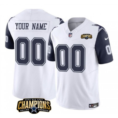 Men's Dallas Cowboys Active Player Custom White/Navy 2023 F.U.S.E. NFC East Champions Patch Stitched Football Jersey