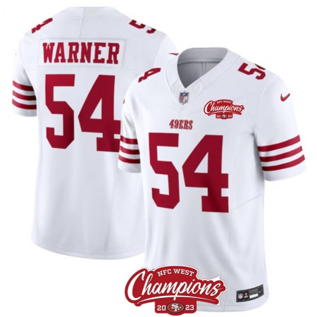 Men's San Francisco 49ers #54 Fred Warner White 2023 F.U.S.E. NFC West Champions Patch Stitched Football Jersey