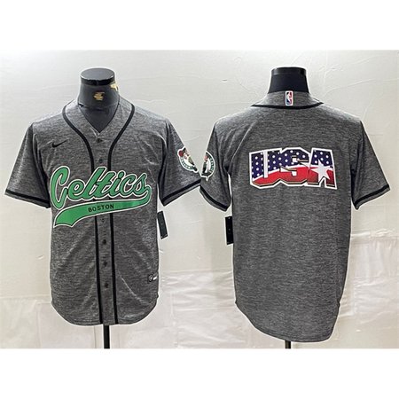 Men's Boston Celtics Gray Team Big Logo With Patch Stitched Baseball Jersey