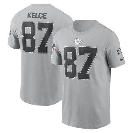 Men's Kansas City Chiefs Travis Kelce Nike Gray 2024 Salute To Service Name & Number T-Shirt