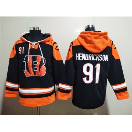 Men's Cincinnati Bengals #91 Trey Hendrickson Orange/Black Ageless Must-Have Lace-Up Pullover Hoodie