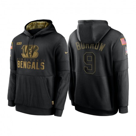 Men's Cincinnati Bengals #9 Joe Burrow 2020 Black Salute to Service Sideline Performance Pullover Hoodie