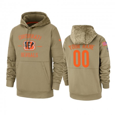 Men's Cincinnati Bengals Customized Tan 2019 Salute To Service Sideline Therma Pullover Hoodie