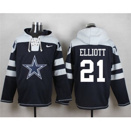 Nike Cowboys #21 Ezekiel Elliott Navy Blue Player Pullover Hoodie