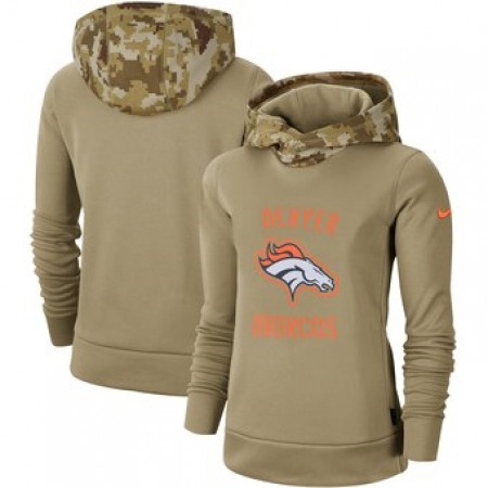 Women's Denver Broncos Khaki 2019 Salute to Service Therma Pullover Hoodie(Run Small)