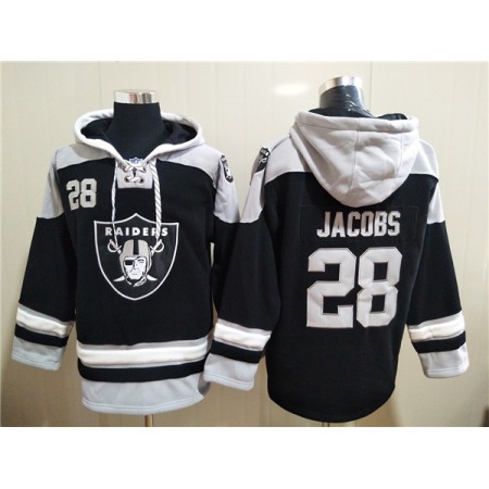 Men's Las Vegas Raiders #28 Josh Jacobs Black Ageless Must-Have Lace-Up Pullover Hoodie