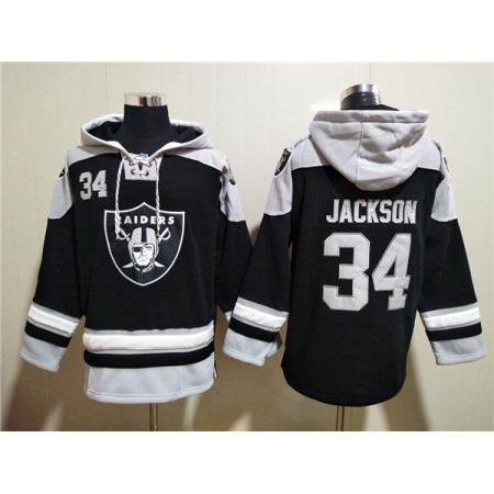 Men's Las Vegas Raiders #34 Bo Jackson Black Ageless Must-Have Lace-Up Pullover Hoodie