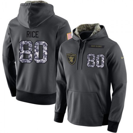 NFL Men's Nike Oakland Raiders #80 Jerry Rice Stitched Black Anthracite Salute to Service Player Performance Hoodie