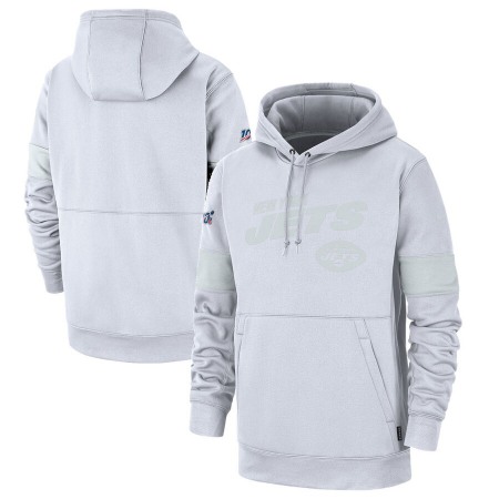 Men's New York Jets White 2019 100th Season Sideline Platinum Therma Pullover Hoodie