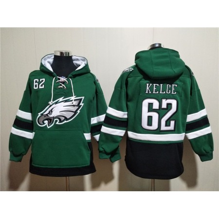 Men's Philadelphia Eagles #62 Jason Kelce Green Lace-Up Pullover Hoodie