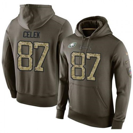 NFL Men's Nike Philadelphia Eagles #87 Brent Celek Stitched Green Olive Salute To Service KO Performance Hoodie