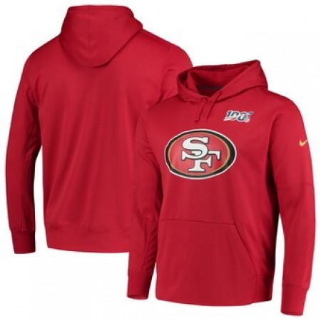 Men's San Francisco 49ers Scarlet 100th Season Primary Logo Circuit Performance Pullover Hoodie