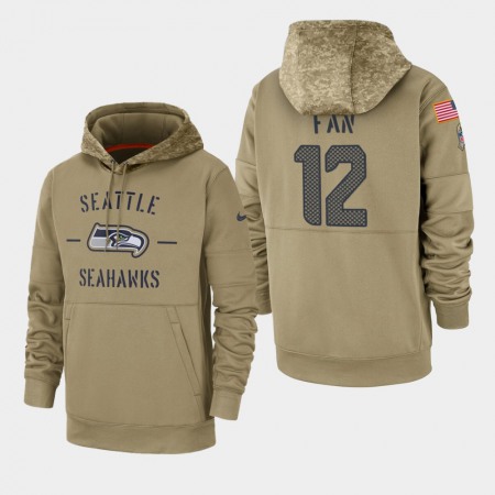 Men's Seattle Seahawks #12 Fan Tan 2019 Salute to Service Sideline Therma Pullover Hoodie