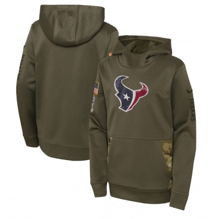 Youth Houston Texans 2022 Olive Salute to Service Therma Performance Pullover Hoodie