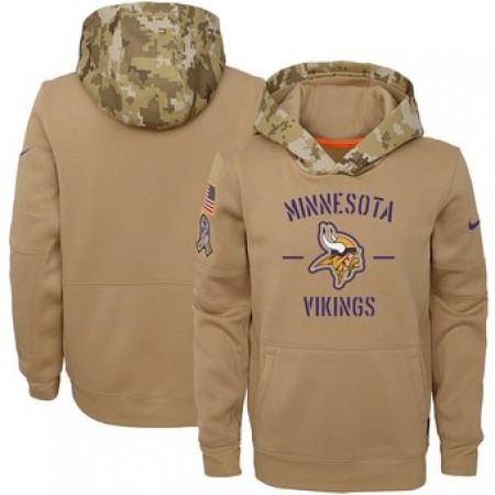 Youth Minnesota Vikings Khaki 2019 Salute to Service Therma Pullover Hoodie