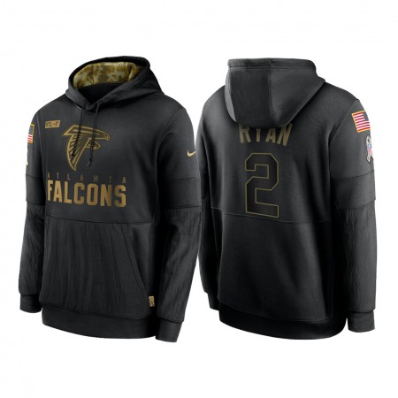 Men's Atlanta Falcons #2 Matt Ryan 2020 Black Salute to Service Sideline Performance Pullover Hoodie