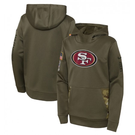 Youth San Francisco 49ers 2022 Olive Salute to Service Therma Performance Pullover Hoodie