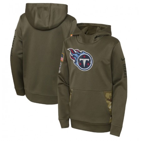 Youth Tennessee Titans 2022 Olive Salute to Service Therma Performance Pullover Hoodie