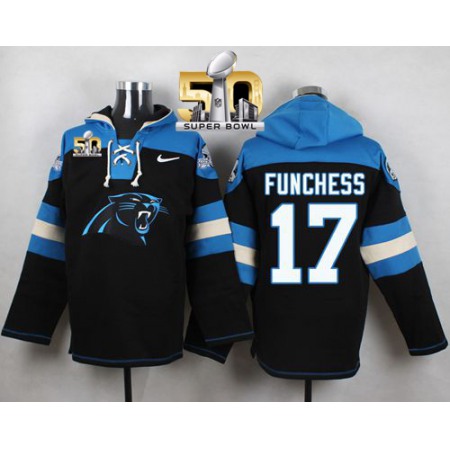 Nike Panthers #17 Devin Funchess Black Super Bowl 50 Player Pullover NFL Hoodie