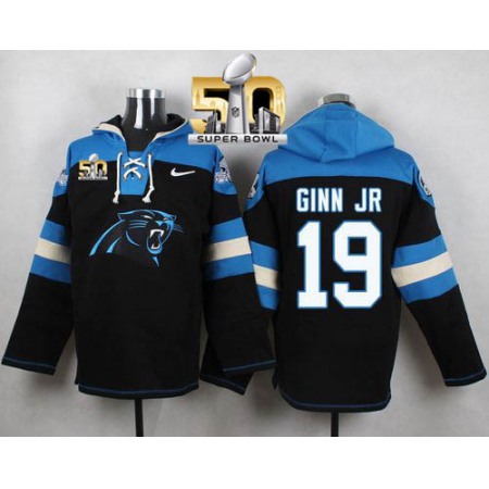 Nike Panthers #19 Ted Ginn Jr Black Super Bowl 50 Player Pullover NFL Hoodie