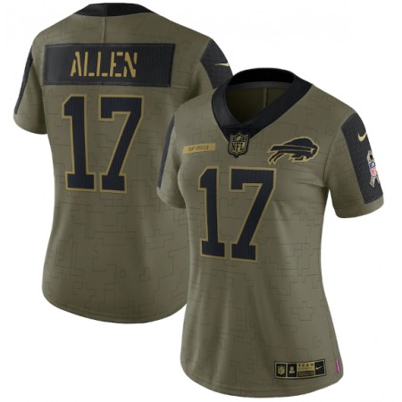 Women's Buffalo Bills #17 Josh Allen 2021 Olive Salute To Service Limited Stitched Jersey(Run Small)