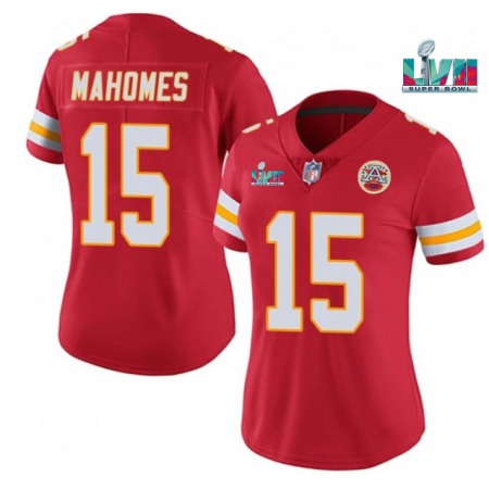 Women's Kansas City Chiefs #15 Patrick Mahomes Red Super Bowl LVII Patch Vapor Stitched Jersey(Run Small)