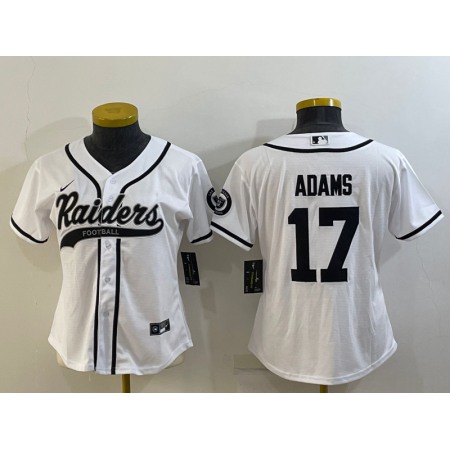 Women's Las Vegas Raiders #17 Davante Adams White With Patch Cool Base Stitched Baseball Jersey(Run Small)