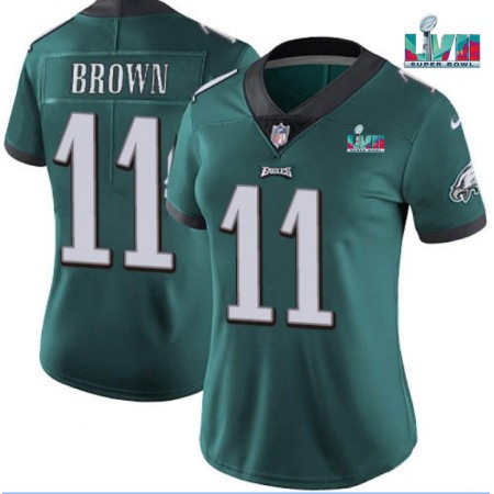 Women's Philadelphia Eagles #11 A.J. Brown Green Super Bowl LVII PatchVapor Untouchable Limited Stitched Football Jersey(Run Small)