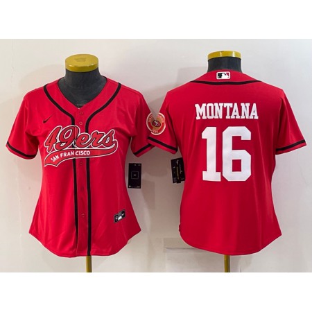 Women's San Francisco 49ers #16 Joe Montana Red With Patch Cool Base Stitched Baseball Jersey(Run Small)