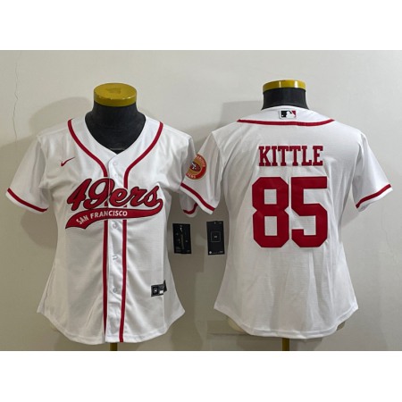 Women's San Francisco 49ers #85 George Kittle White With Patch Cool Base Stitched Baseball Jersey(Run Small)