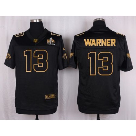 Nike Cardinals #13 Kurt Warner Black Pro Line Gold Collection Men's Stitched NFL Elite Jersey