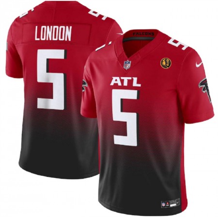 Men's Atlanta Falcons #5 Drake London Red/Black 2023 F.U.S.E. With John Madden Patch Vapor Limited Stitched Football Jersey