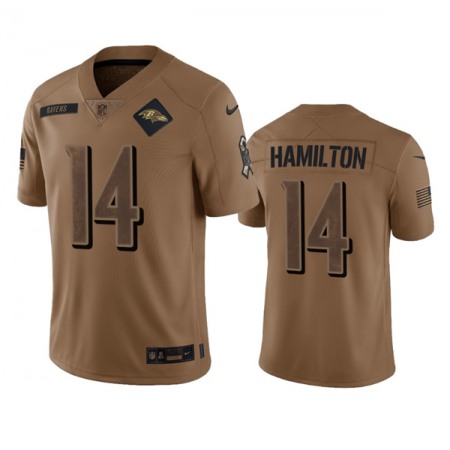 Men's Baltimore Ravens #14 Kyle Hamilton 2023 Brown Salute To Service Limited Jersey