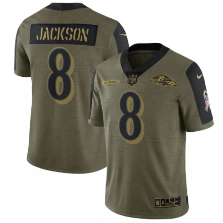 Men's Baltimore Ravens #8 Lamar Jackson 2021 Olive Salute To Service Limited Stitched Jersey