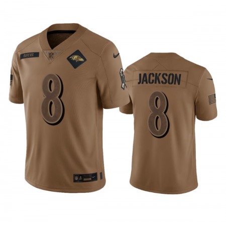 Men's Baltimore Ravens #8 Lamar Jackson 2023 Brown Salute To Service Limited Jersey