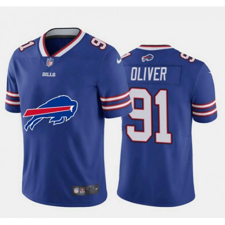 Men's Buffalo Bills #91 Ed Oliver Blue 2020 Team Big Logo Limited Stitched Jersey