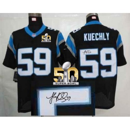 Nike Panthers #59 Luke Kuechly Black Team Color Super Bowl 50 Men's Stitched NFL Elite Autographed Jersey