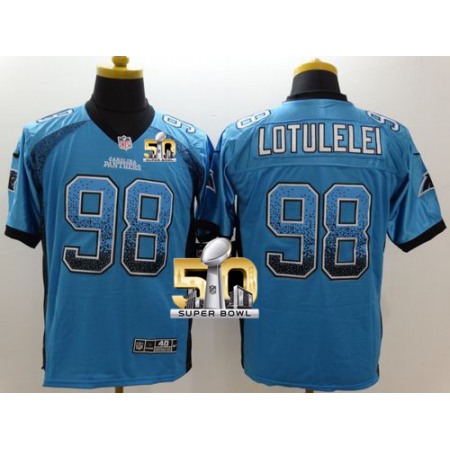 Nike Panthers #98 Star Lotulelei Blue Alternate Super Bowl 50 Men's Stitched NFL Elite Drift Fashion Jersey