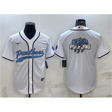 Men's Carolina Panthers White Team Big Logo With Patch Cool Base Stitched Baseball Jersey