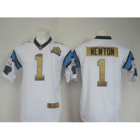 Nike Panthers #1 Cam Newton White Super Bowl 50 Collection Men's Stitched NFL Elite Jersey