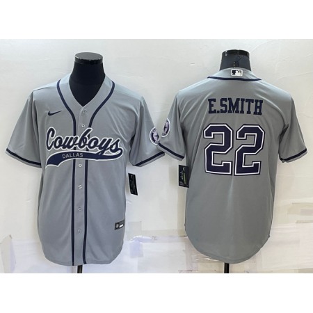 Men's Dallas Cowboys #22 Emmitt Smith Grey Cool Base Stitched Baseball Jersey