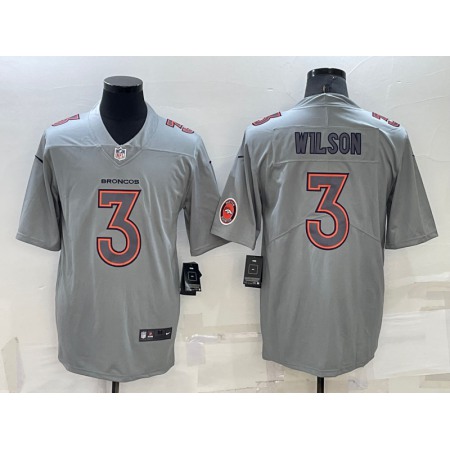 Men's Denver Broncos #3 Russell Wilson Grey With Patch Atmosphere Fashion Stitched Jersey