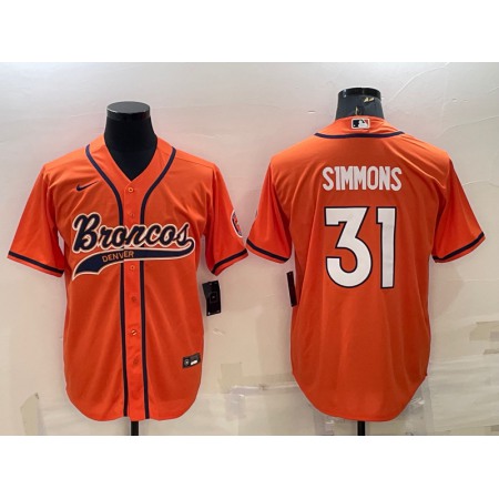 Men's Denver Broncos #31 Justin Simmons Orange With Patch Cool Base Stitched Baseball Jersey